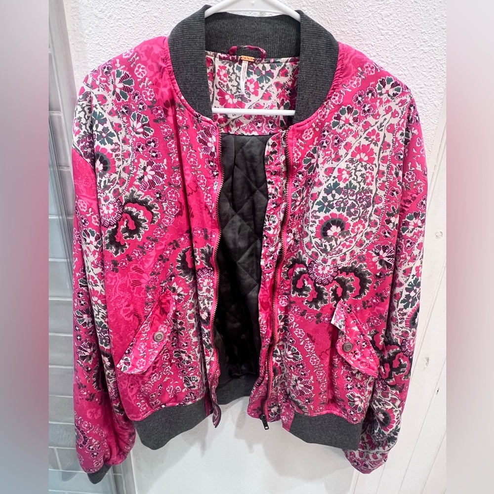 FREE PEOPLE Printed Bomber Jacket - PINK
